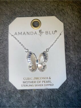 Amanda Blu White Mother-of-Pearl Butterfly Necklace with Cubic Zirconia